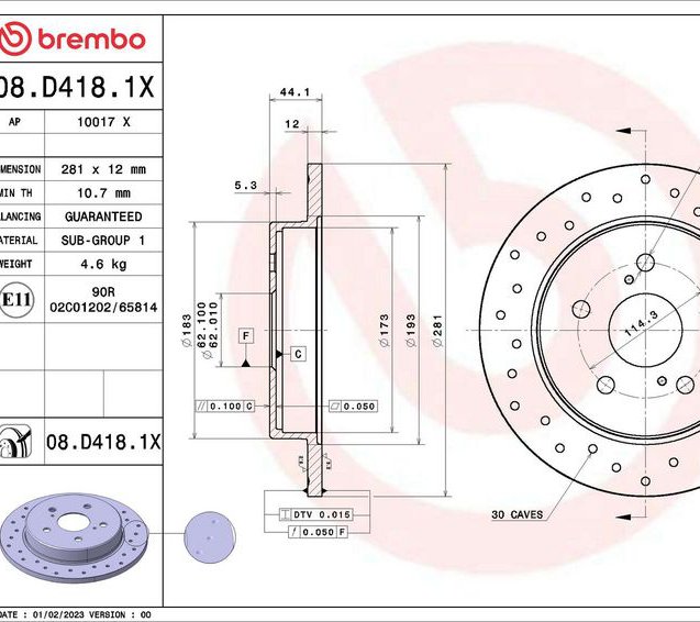 Brake Disc, BREMBO 08.D418.1X