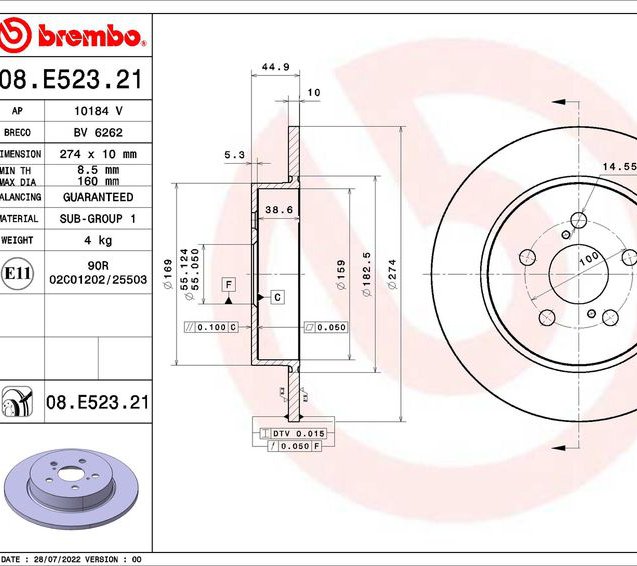 Brake Disc, BREMBO 08.E523.21