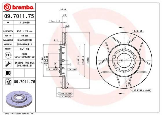 Brake Disc, BREMBO 09.7011.75