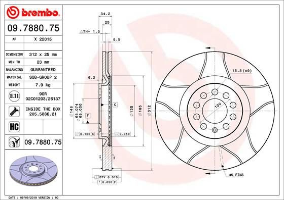 Brake Disc, BREMBO 09.7880.75