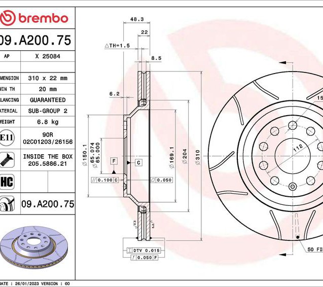 Brake Disc, BREMBO 09.A200.75