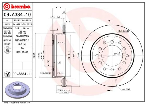 Brake Disc, BREMBO 09.A334.11