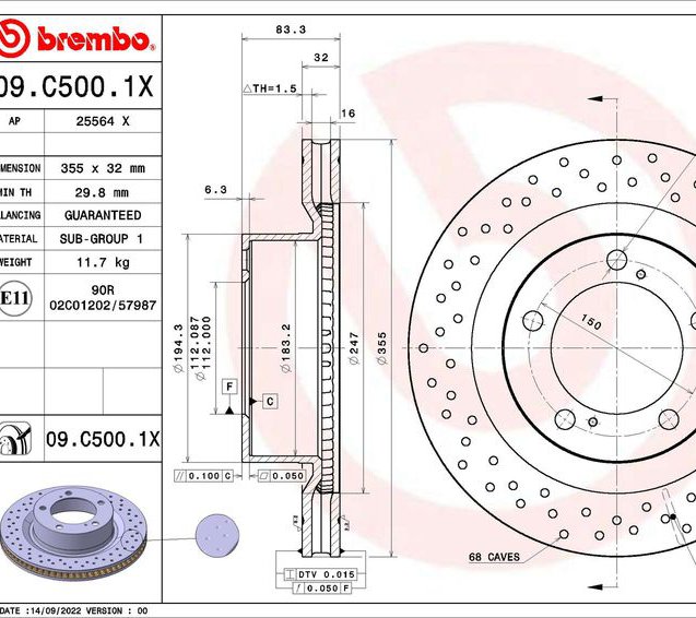 Brake Disc, BREMBO 09.C500.1X