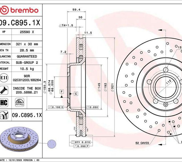 Brake Disc, BREMBO 09.C895.1X