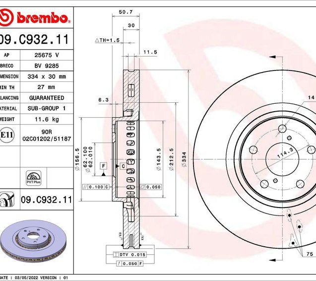 Brake Disc, BREMBO 09.C932.11