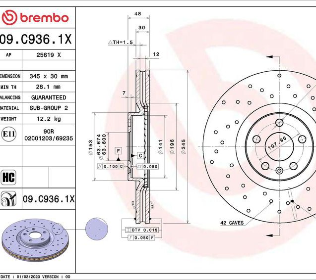 Brake Disc, BREMBO 09.C936.1X