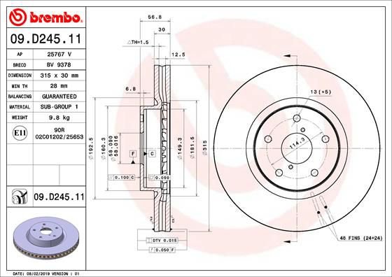 Brake Disc, BREMBO 09.D245.11