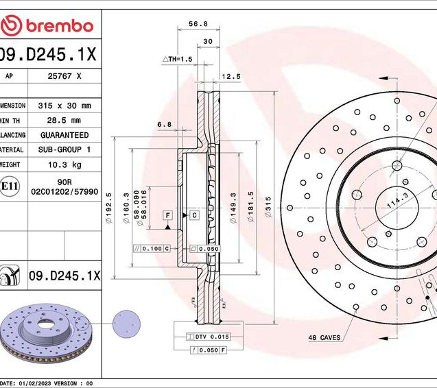 Brake Disc, BREMBO 09.D245.1X