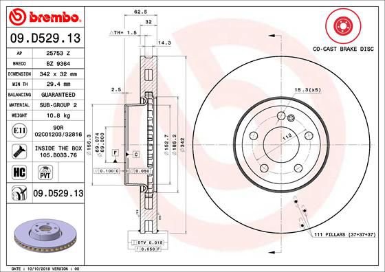Brake Disc, BREMBO 09.D529.13
