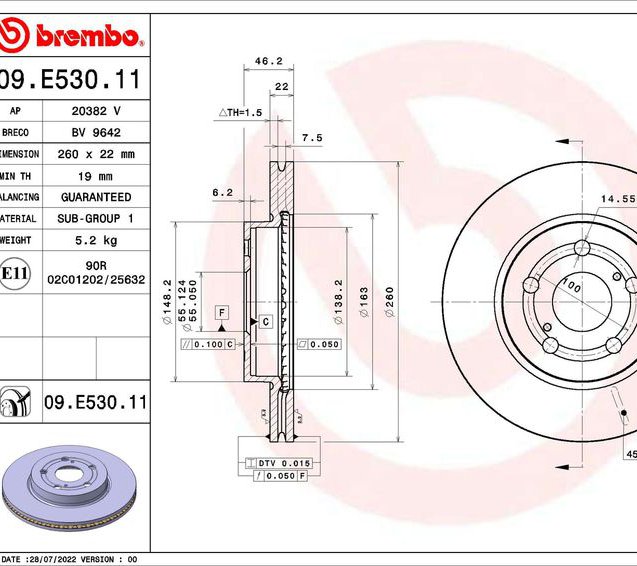 Brake Disc, BREMBO 09.E530.11