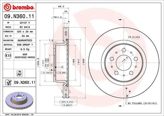 Brake Disc, BREMBO 09.N360.11