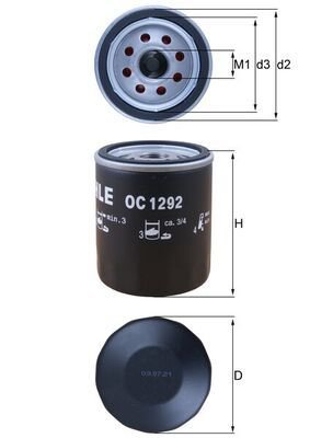 Oil Filter, MAHLE ORIGINAL OC1292