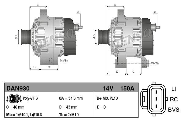 Alternator, DENSO DAN930