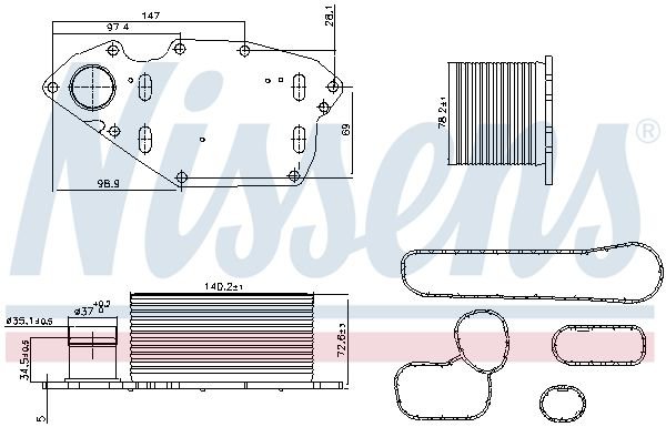 Oil Cooler, engine oil, NISSENS 91303