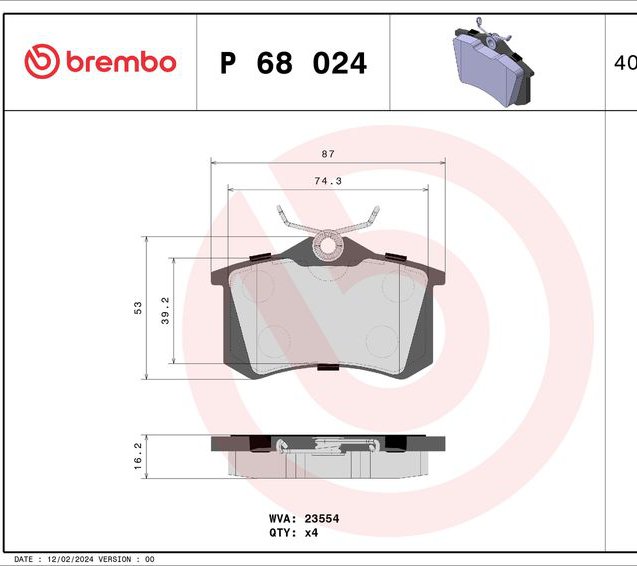Brake Pad Set, disc brake, BREMBO P68024